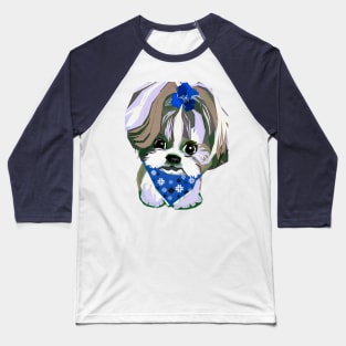 Shih Tzu Dog’s Cute Portrait in Digital Pop Art Style Baseball T-Shirt